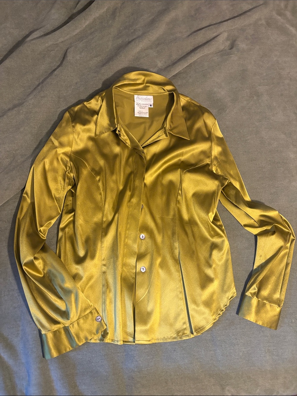 Vintage silk Button-Up Blouse in chartreuse